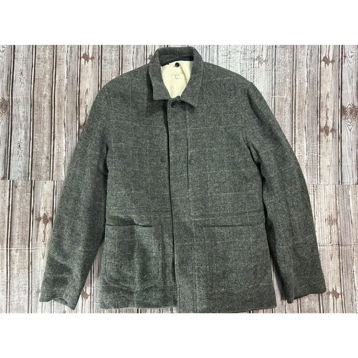 Rag Bone Wool Removable Sherpa Chore Jacket Coat Size 2 Plaid Grey