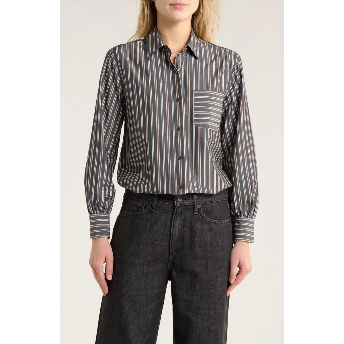 Rag Bone Max Stripe Button Front Shirt Navy Stripe XS