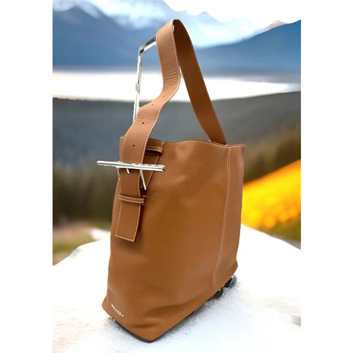 Mcqueen T-bar Sling Pebbled Leather Large Hobo Shopper Bag-pecan