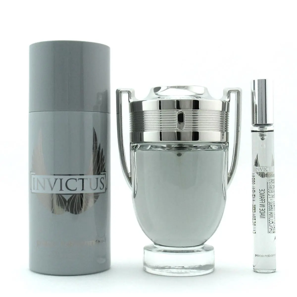 Invictus by Rabanne 3.4 oz 10 ml Edt Spray + 5.1 oz Deo Spray. Men`s Set