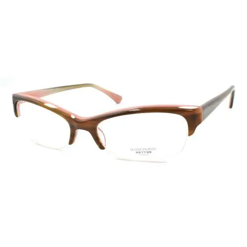 Oliver Peoples Boheme Otpi Glasses Frames Half Rim Petite 51-17-137 Brown / Pink - Frame: Striped Brown on Pink