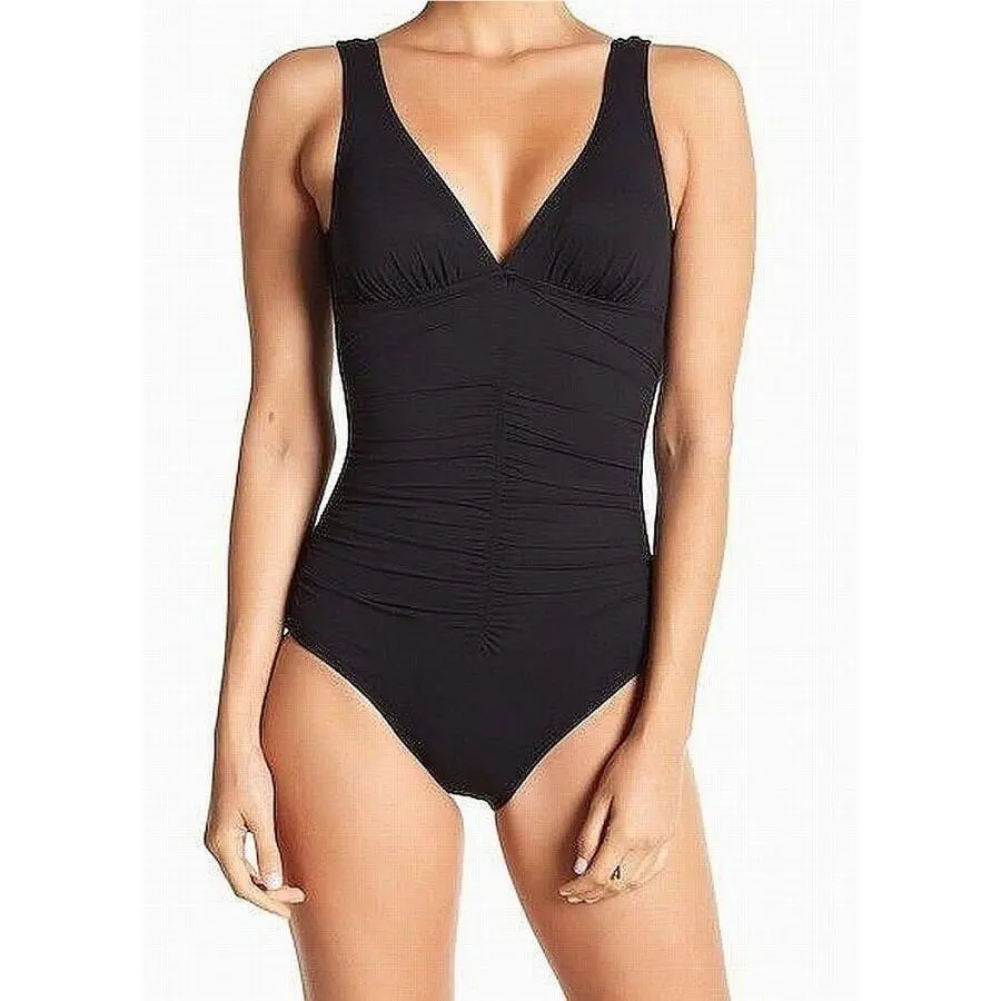 Tommy Bahama Island Sculpt Underwire Over The Shoulder Swimsuit Black Sz 8