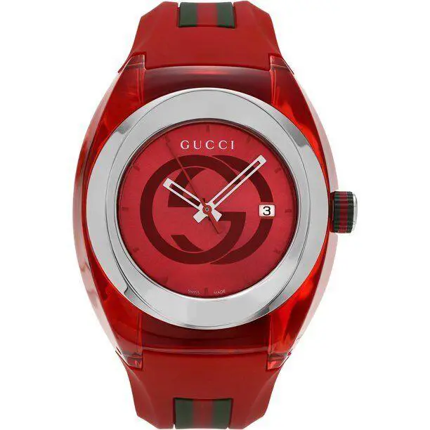 Gucci Men Xxl Sync Logo Dial Assorted Color Rubber Strap Band Watch - Dial: Varies, Band: Red, Bezel: Silver