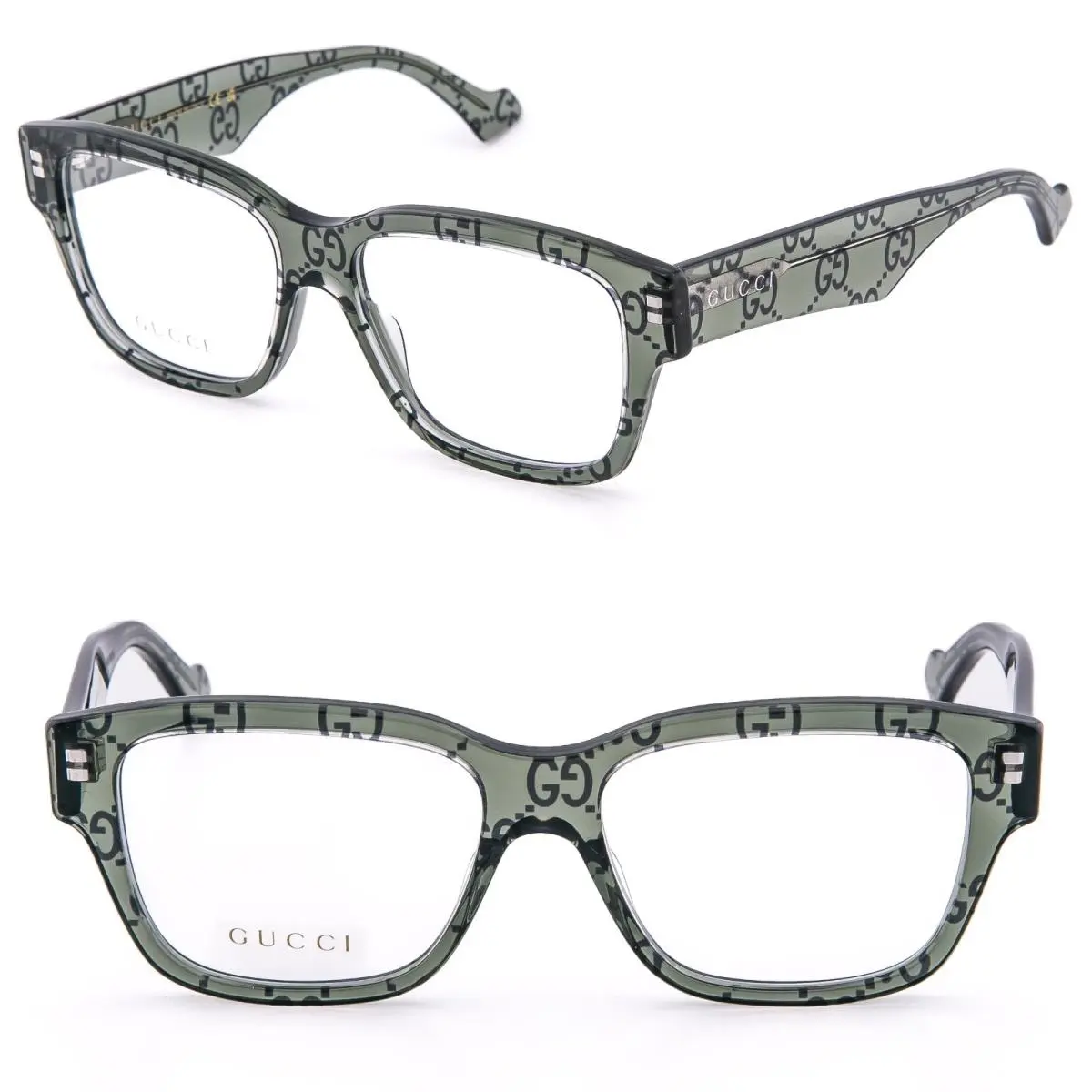 Gucci GG1428O 1428 Crystal Green GG Monogram Print Unisex Eyeglasses 55mm 011