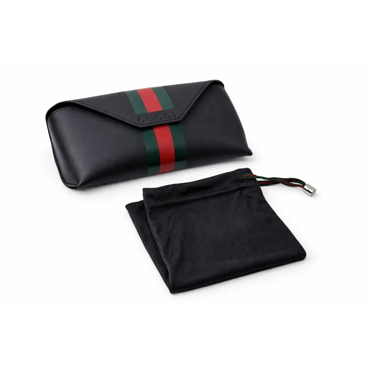 Gucci Sunglass Eyeglass Case with Cloth Bag Green Red Striped Magnetic Clasp