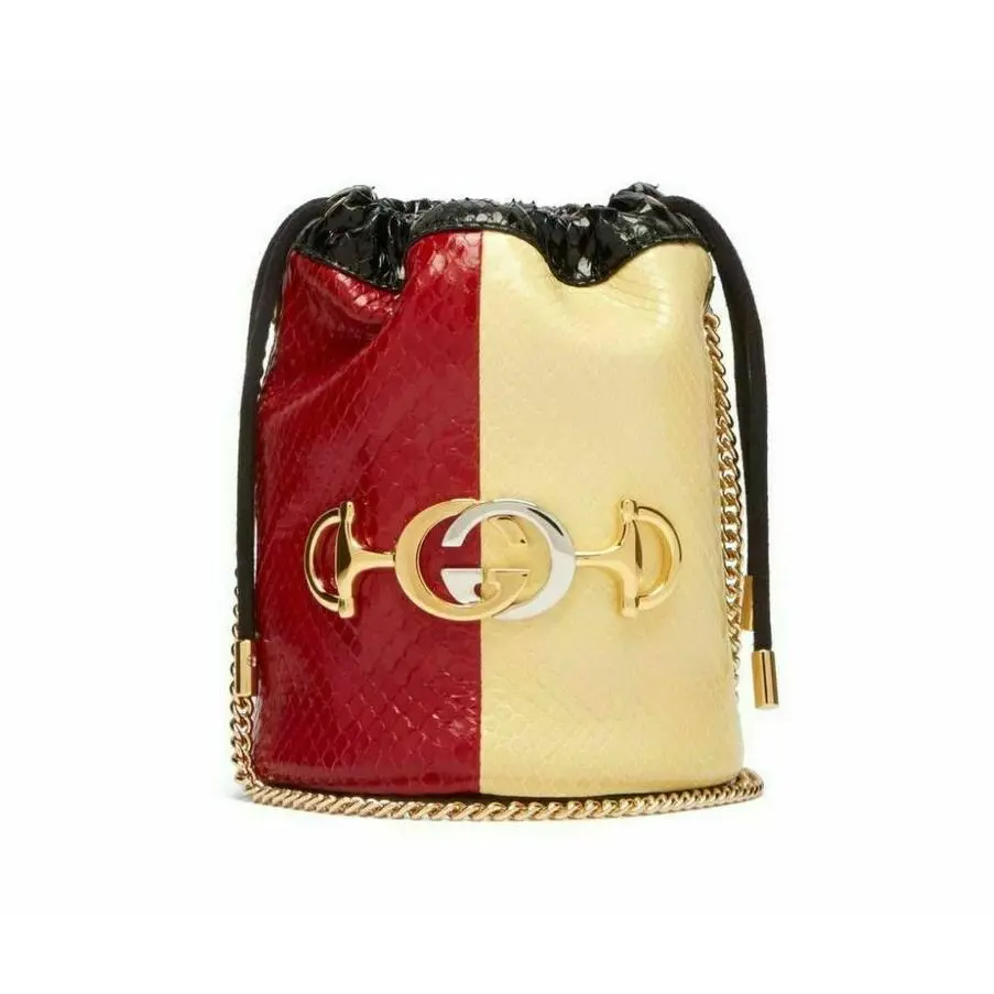 Gucci Zumi Tricolored Snakeskin Drawstring Crossbody Bucket Bag 576432