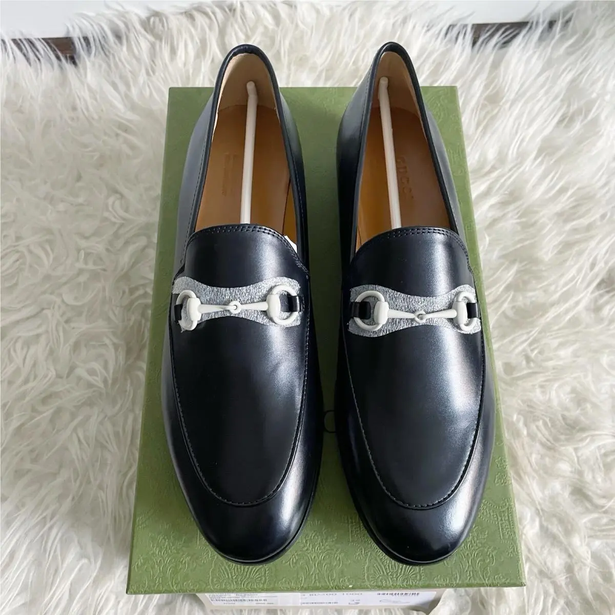 Jordaan Horsebit Leather Loafer Black with White Horsebit Size 39 by Gucci