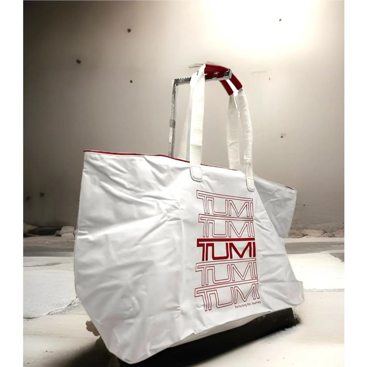 Tumi Voyageur Just in Case Packable Lightweight Nylon Tote-white/red
