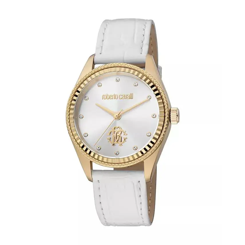 Roberto Cavalli Women`s Quartz White Leather Watch 39mm - Gold