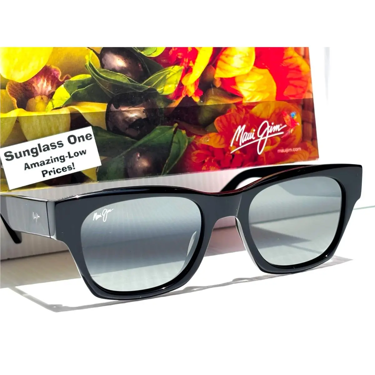 UK Maui Jim Valley Isle Black Gloss Polarized Neutral Grey Sunglass 780-02