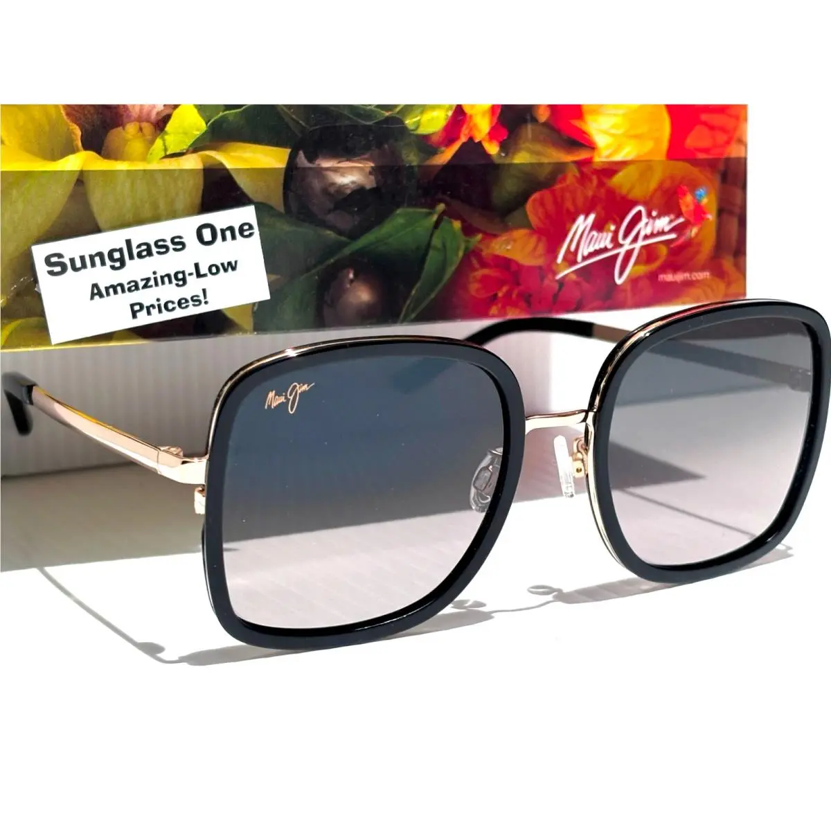 Maui Jim Pua Black Gold Polarized Neutral Grey Glass Lens Sunglass 865-02
