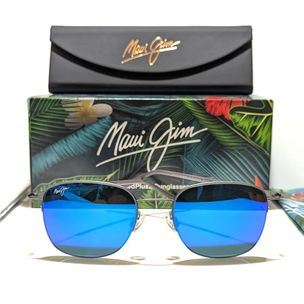 Maui Jim Crater Rim Gunmetal Polarized Blue Hawaii Lens Sunglasses B824-02S