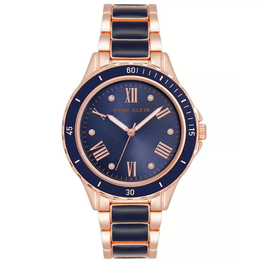 Anne Klein Women`s Three Hand Quartz Navy Enamel Rose Gold-tone Alloy Watch