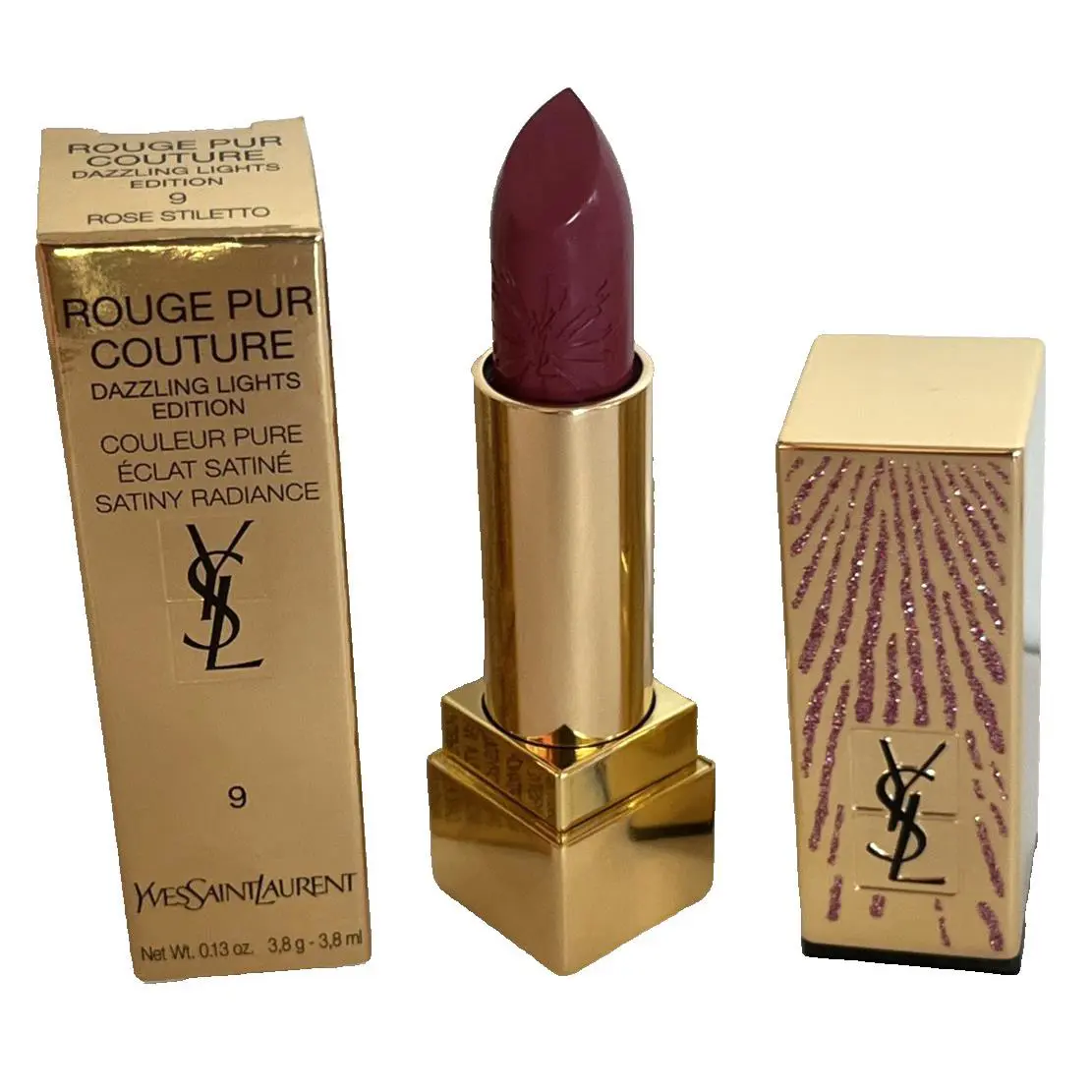 Yves Rouge Pur Couture Dazzling Lights Edition Lipstick 9 Rose Stiletto 3.8g