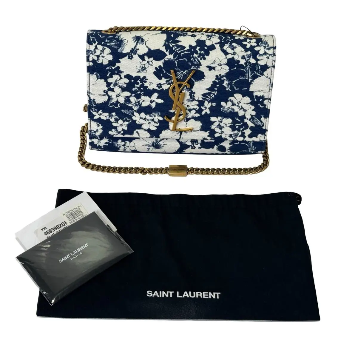 Yves Saint Laurent Ysl Kate Blue Hawaiian Print Small Crossbody Bag Canvas Chain Strap