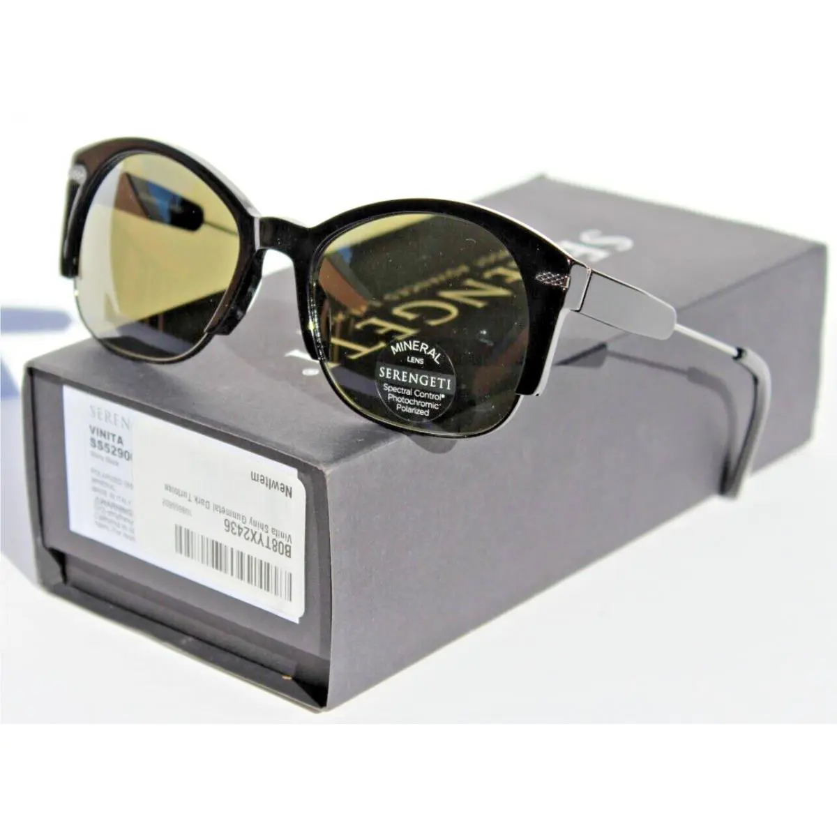Vinita Polarized Sunglasses Shiny Black/555nm Gray Green Mineral Italy by Serengeti