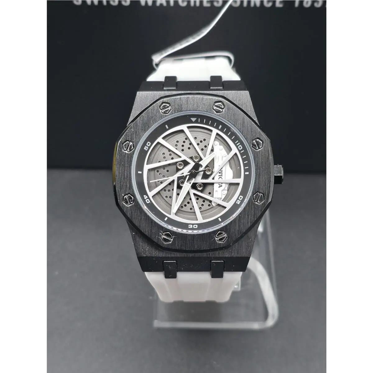 Invicta Speedway Rim Men`s Watch - 42mm White Black Car Brake Disc 69492