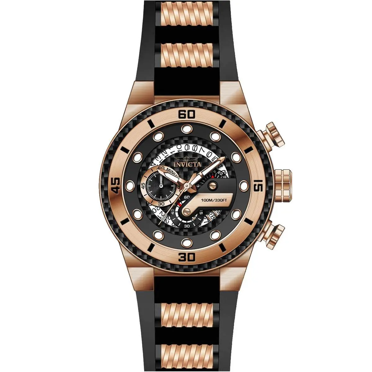 Invicta Men`s Watch S1 Rally Quartz Chronograph Rose Gold and Black Dial 24226 - Dial: Black, Band: Black, Rose Gold