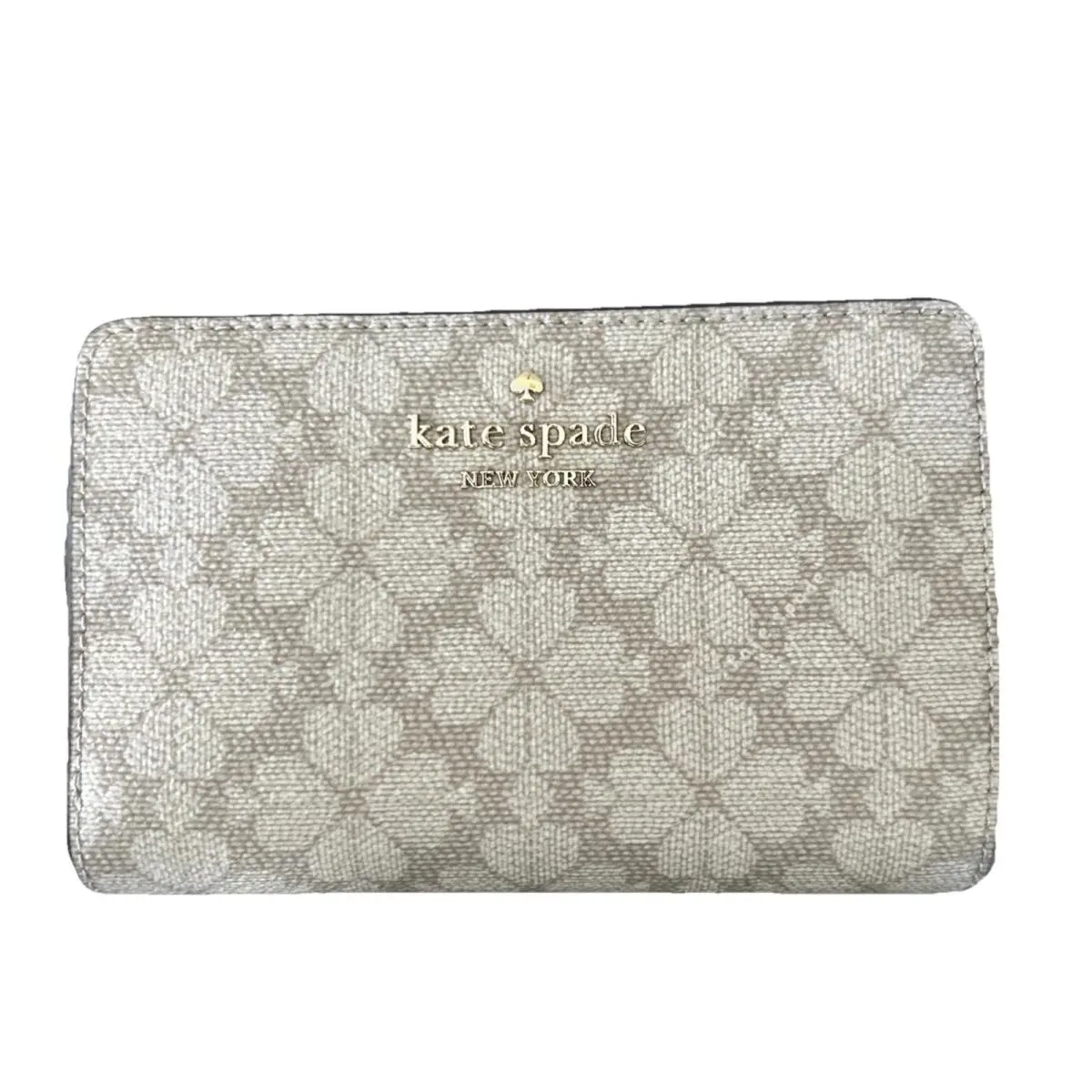 Kate Spade Signature Spade Flower Medium Compact Bifold Wallet Dark Beige