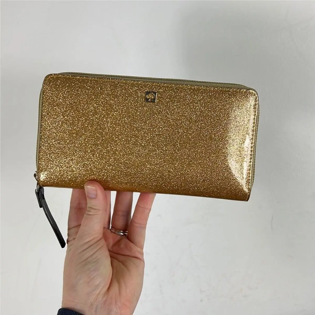 Kate Spade Glitter Gold Bling Zip Around Wallet Clutch