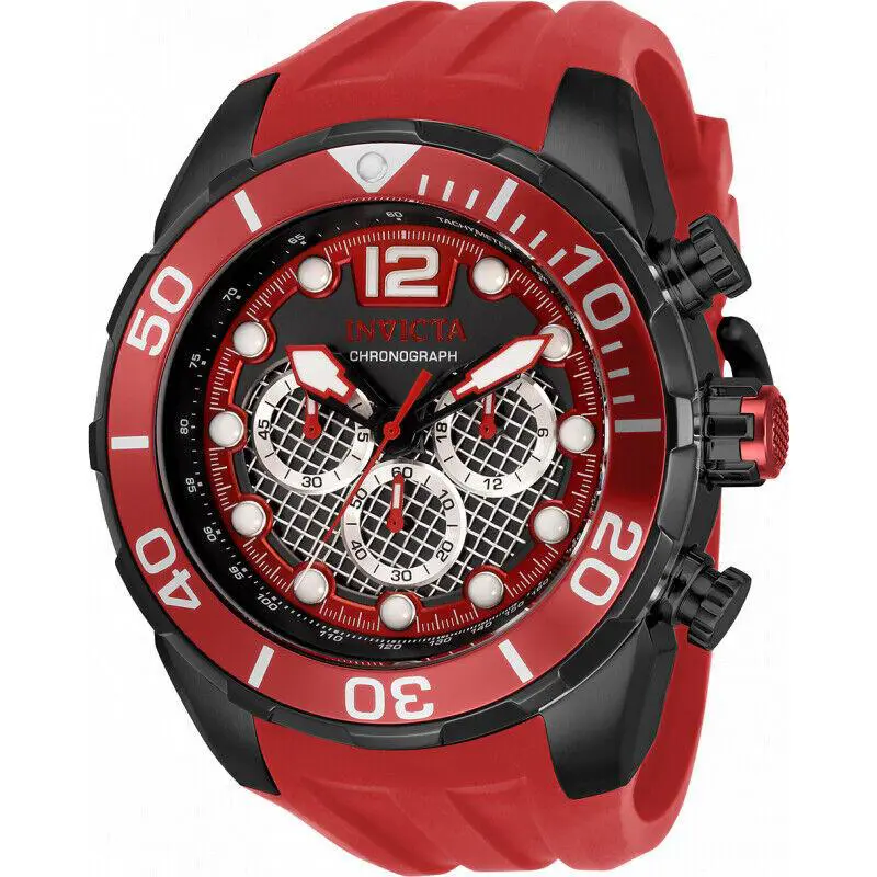 Invicta Men 50mm Red Pro Diver Black Cage Dial Chrono Silicone Strap Watch 33821