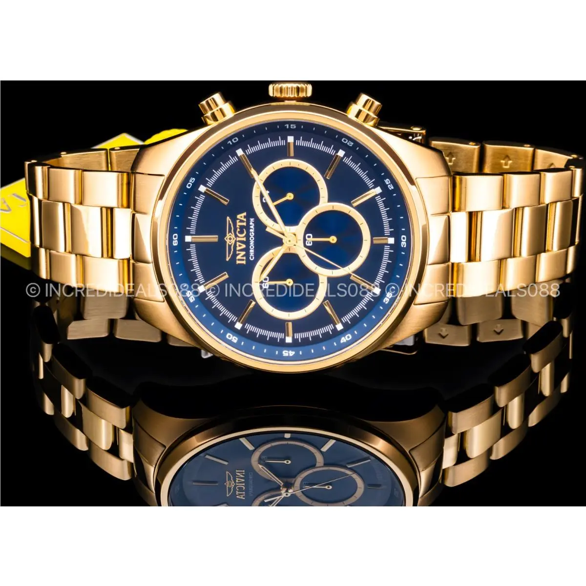 Invicta Mens Specialty Chronograph Blue 18K Gold Dial 48mm Bracelet Watch Reloj