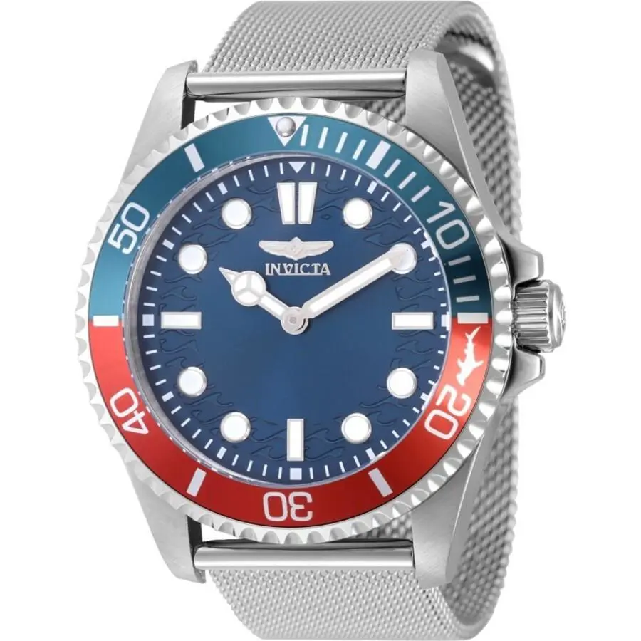 Invicta Men`s Watch Pro Diver Quartz Blue Brass Dial Steel Mesh Bracelet 49688