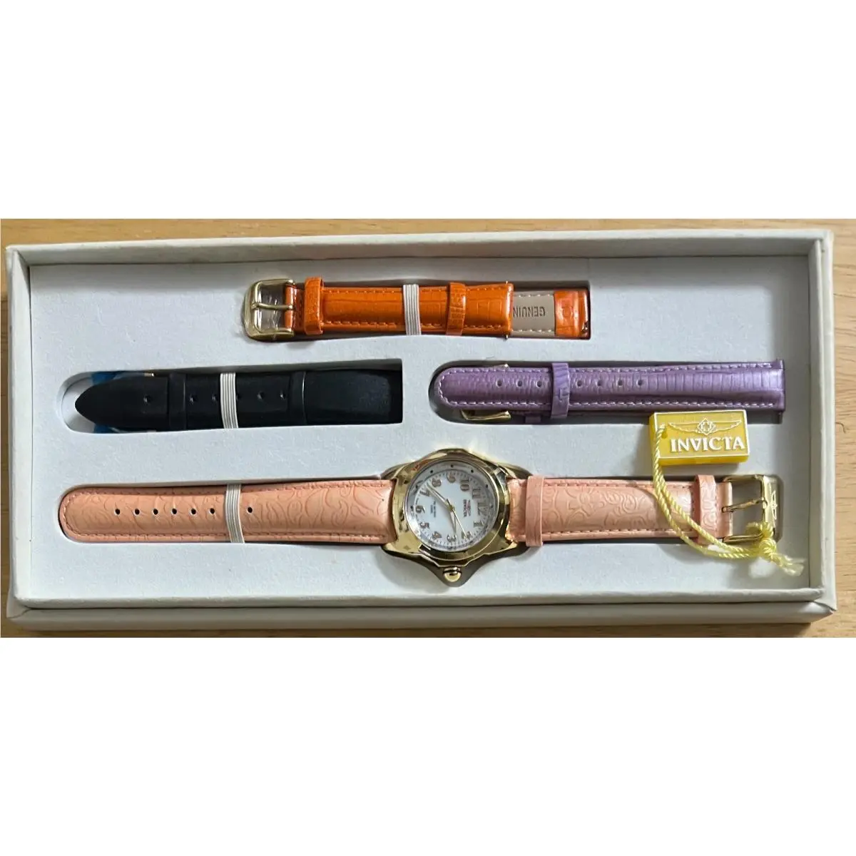 Invicta Lupah Model 5068 Mother OF Pearl Golden Watch 4 Interchangeable Straps