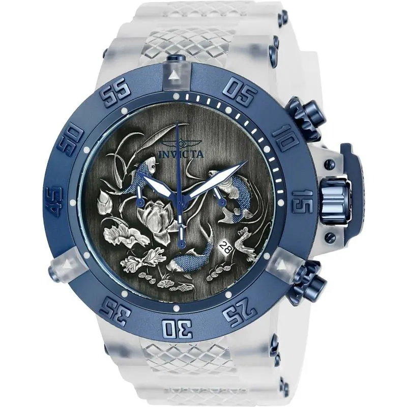 Invicta Subaqua 50mm Silver Blue Koi Fish Men`s Watch 24358