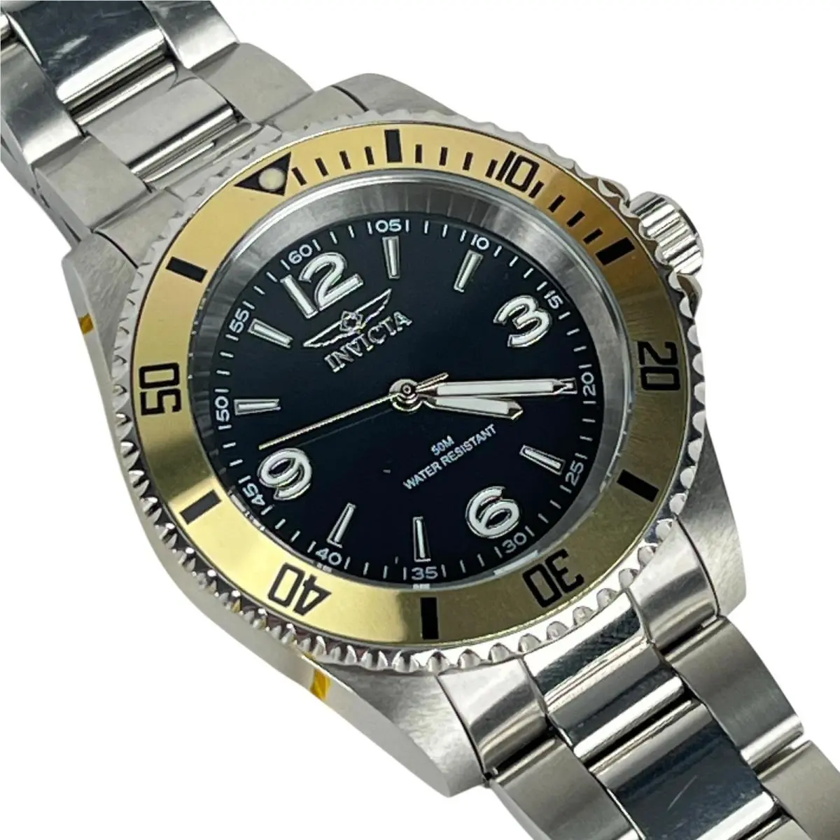 Invicta 49349 Mens Watch Black Dial Two Tone Diver 50m Quartz Stainless Steel