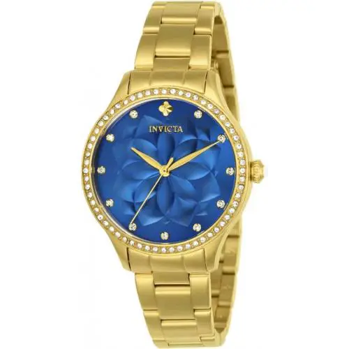 Invicta Wildflower Blue Dial Ladies Watch 24537 - Dial: Blue, Band: Yellow Gold-plated, Bezel: Yellow Gold-plated