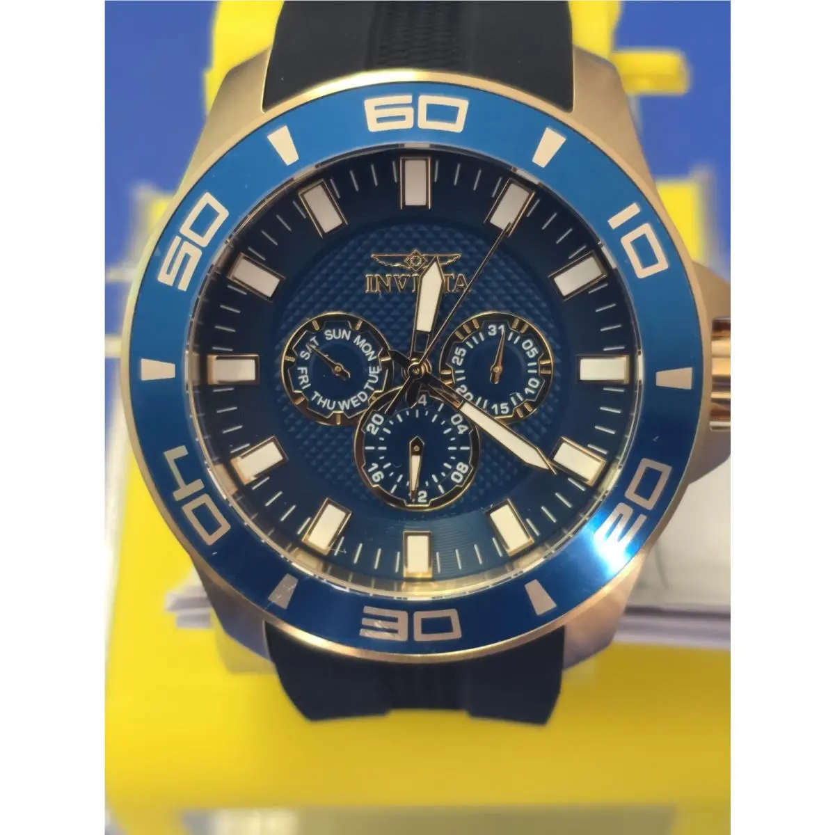 50mm Invicta Pro Diver Impact Black Gold Blue 3-SUB-DIAL Watch