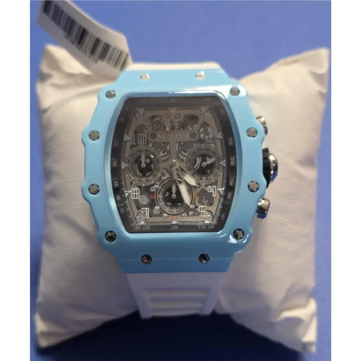 Unisex-invicta Activa 44.3mm Watch w/ Skeleton Dial-light Blue Case- White Band
