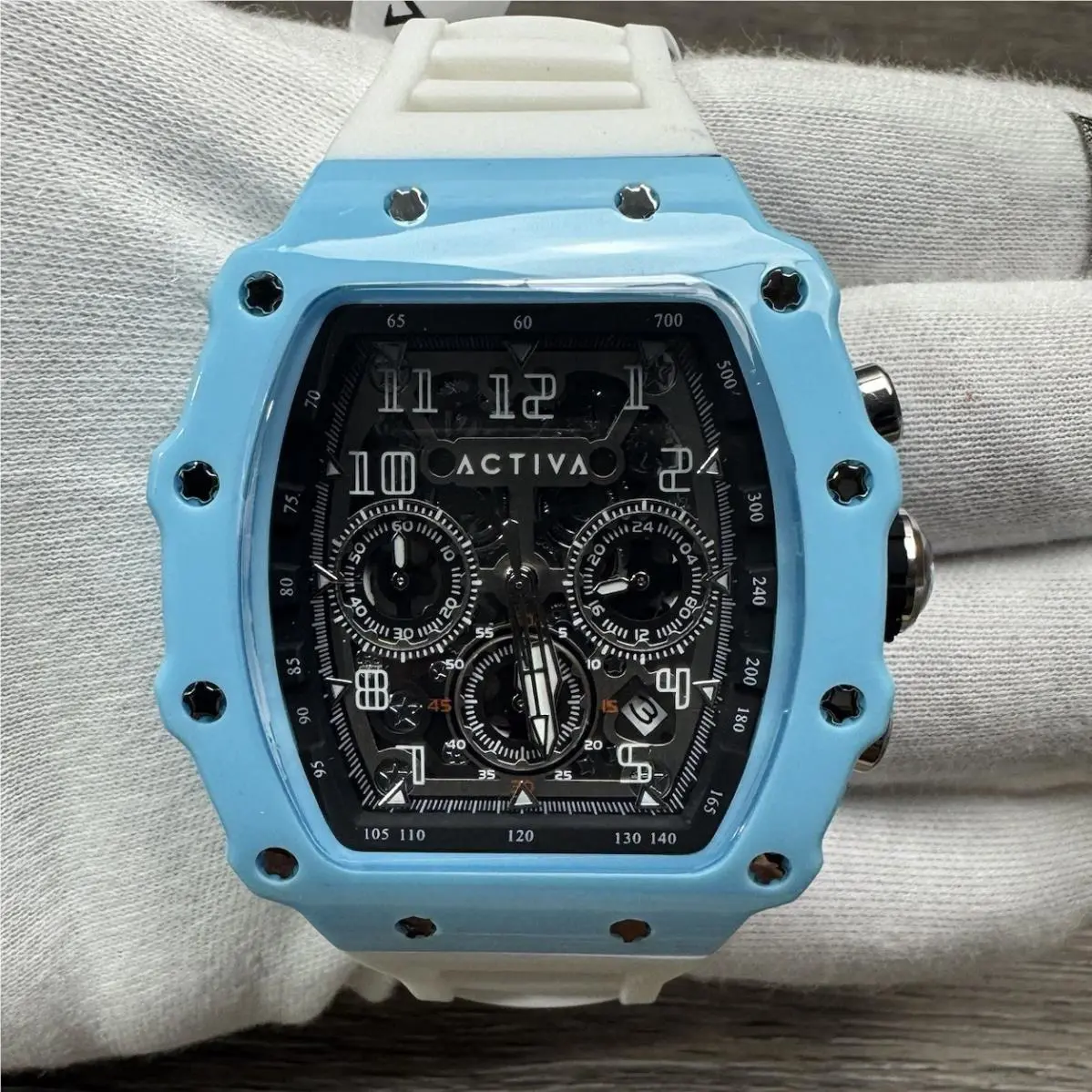 Invicta Activa Circuit X 44.3mm Skeleton Dial Watch White Strap Light Blue Case