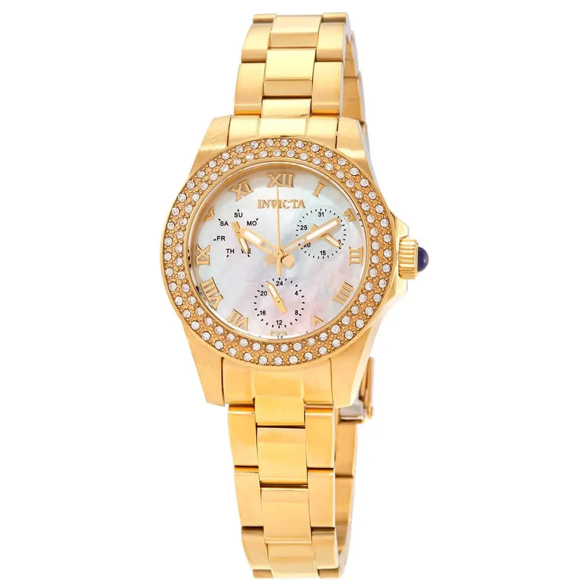 Angel Quartz Crystal White Mop Dial Ladies Watch 28481 by Invicta