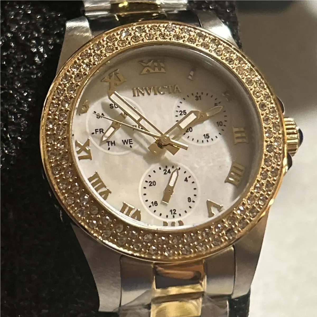 Invicta Angel Quartz Crystal White Mop Dial Ladies Watch 28481