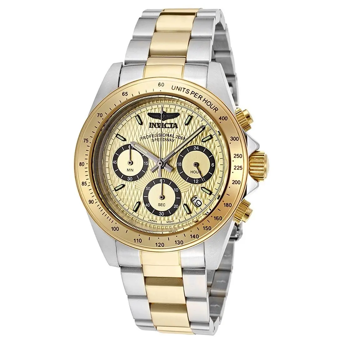 Invicta 14930 Mens Speedway Chrono Gold Dial Two Tone Steel Watch - Dial: Gold, Band: Silver, gold
