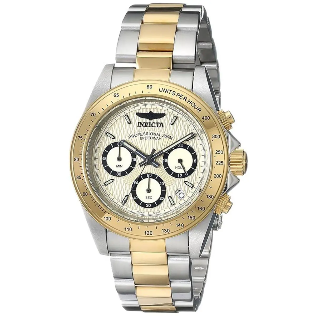 Invicta 14930 Mens Speedway Chrono Gold Dial Two Tone Steel Watch - Dial: Gold, Band: Silver, gold