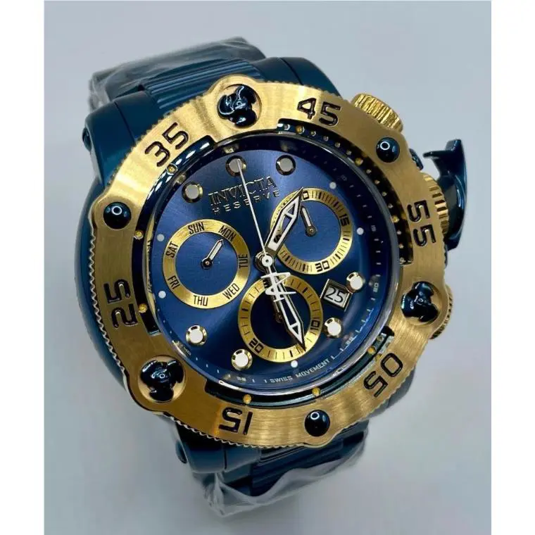 Invicta Reserve Propeller Swiss Ronda Z60 Men`s Watch 52.5mm Gold Blue 38701