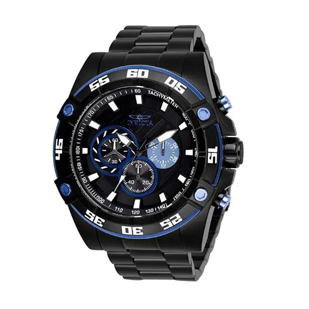 Invicta Speedway Viper Men`s 52mm Double Black Quartz Chronograph Watch 28022 - Dial: Black, Blue, White, Band: Black, Bezel: Black, White