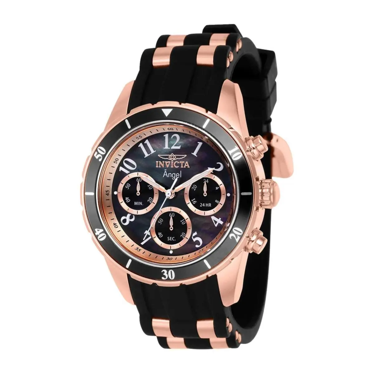 Invicta Women`s Watch Angel Chronograph Black and Rose Gold Strap Quartz 38756