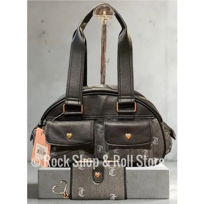 Juicy Couture Pack It Up Liquorice Bowler Satchel Shoulder Bag Wallet Set