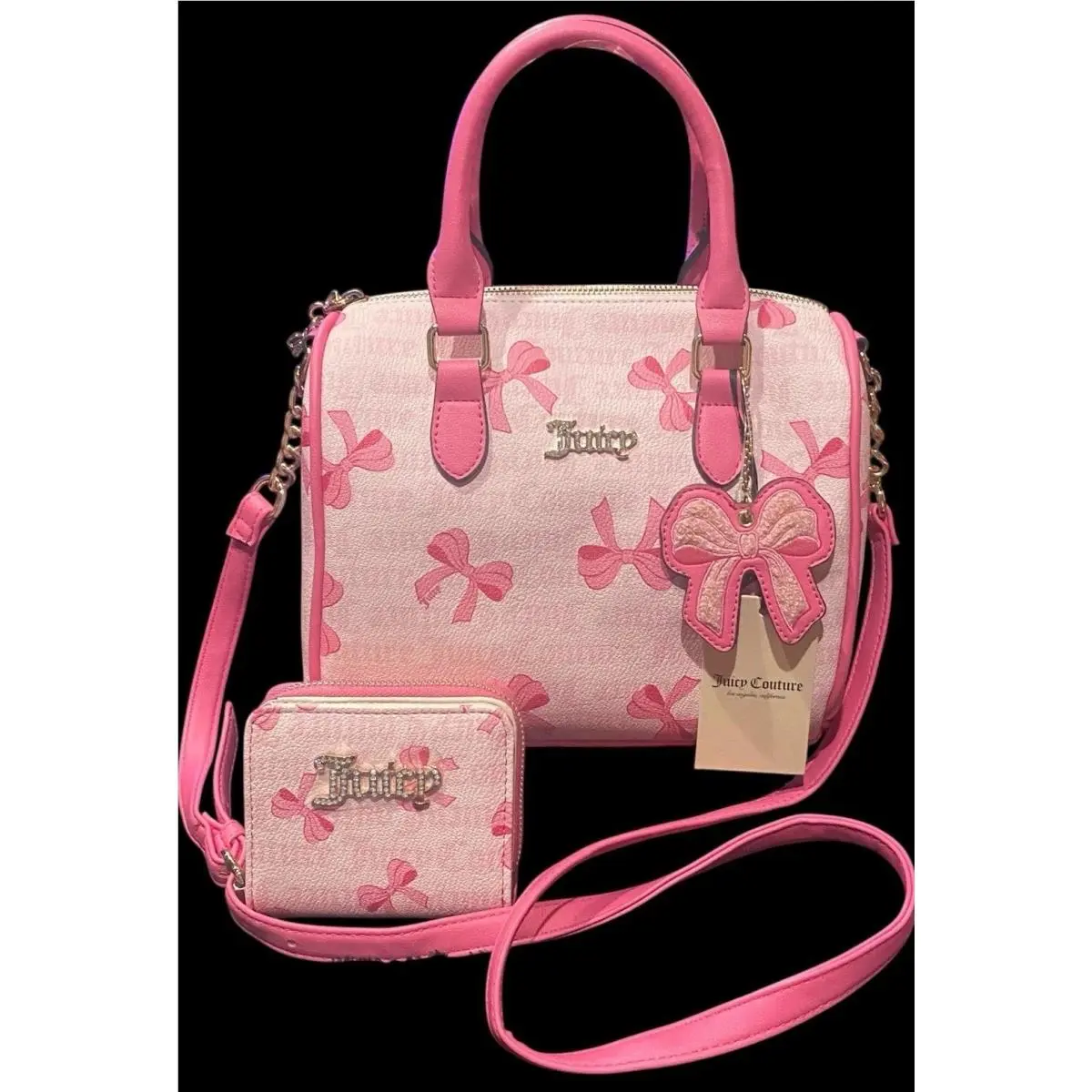 Viral Juicy Couture Simply Sweet Pink Bow Satchel Bag Wallet Set Bow Charm