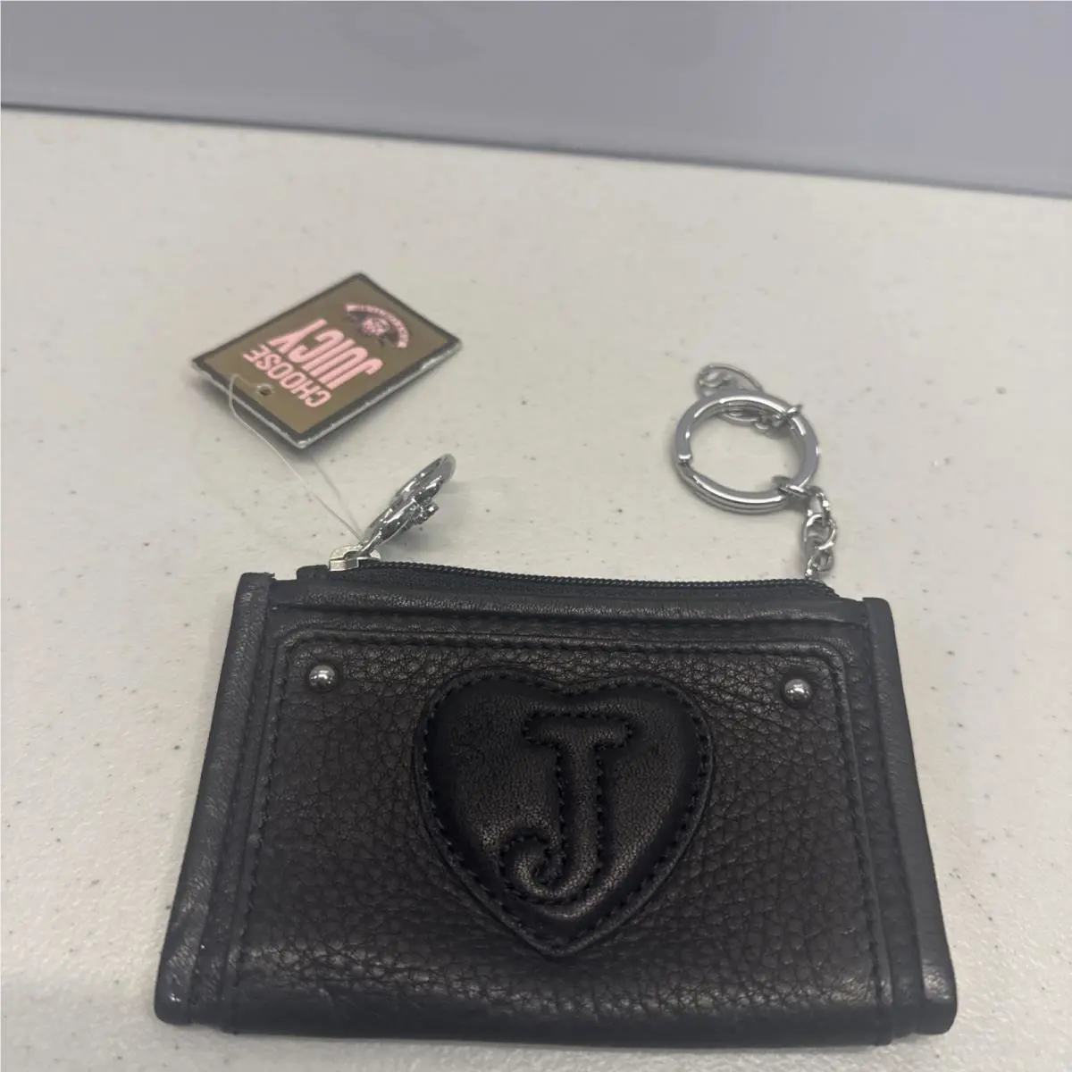 Juicy Couture: Keychain Key-fob Coin Wallet Black Leather - Y2K