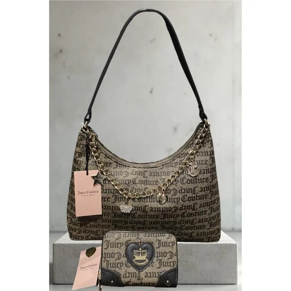 Juicy Couture Taupe/brown Not Your Babe Hobo Bag W/charms Wallet Set