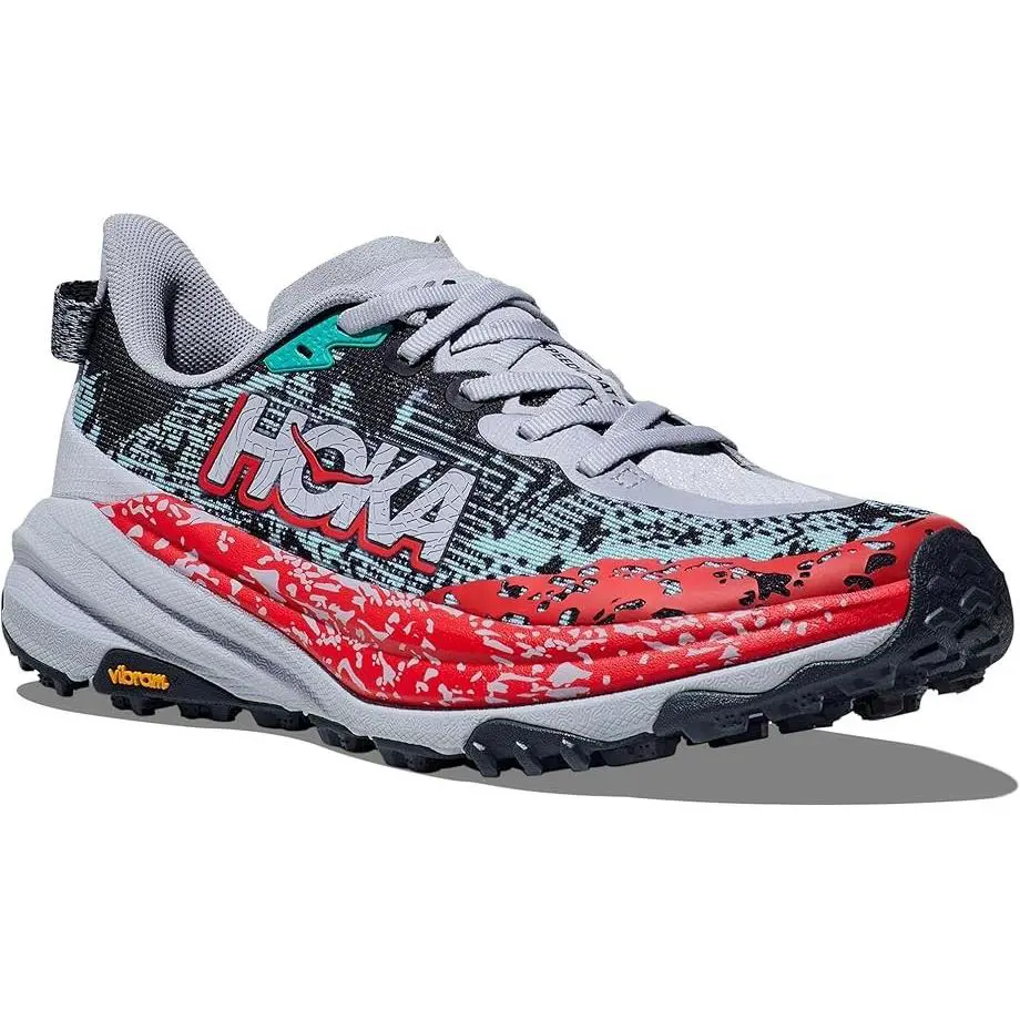 Hoka Speedgoat 6 Running Training Sneakers Comfort Shoes Gray Red Women Size 8.5 - Gull/Stormy Skies