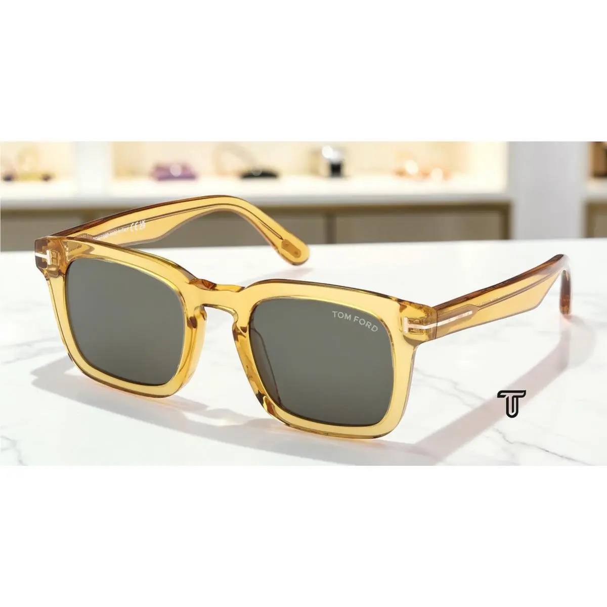 Tom Ford FT0751 39N Dax Acetate Shiny Yellow Green 50 mm Men`s Sunglasses