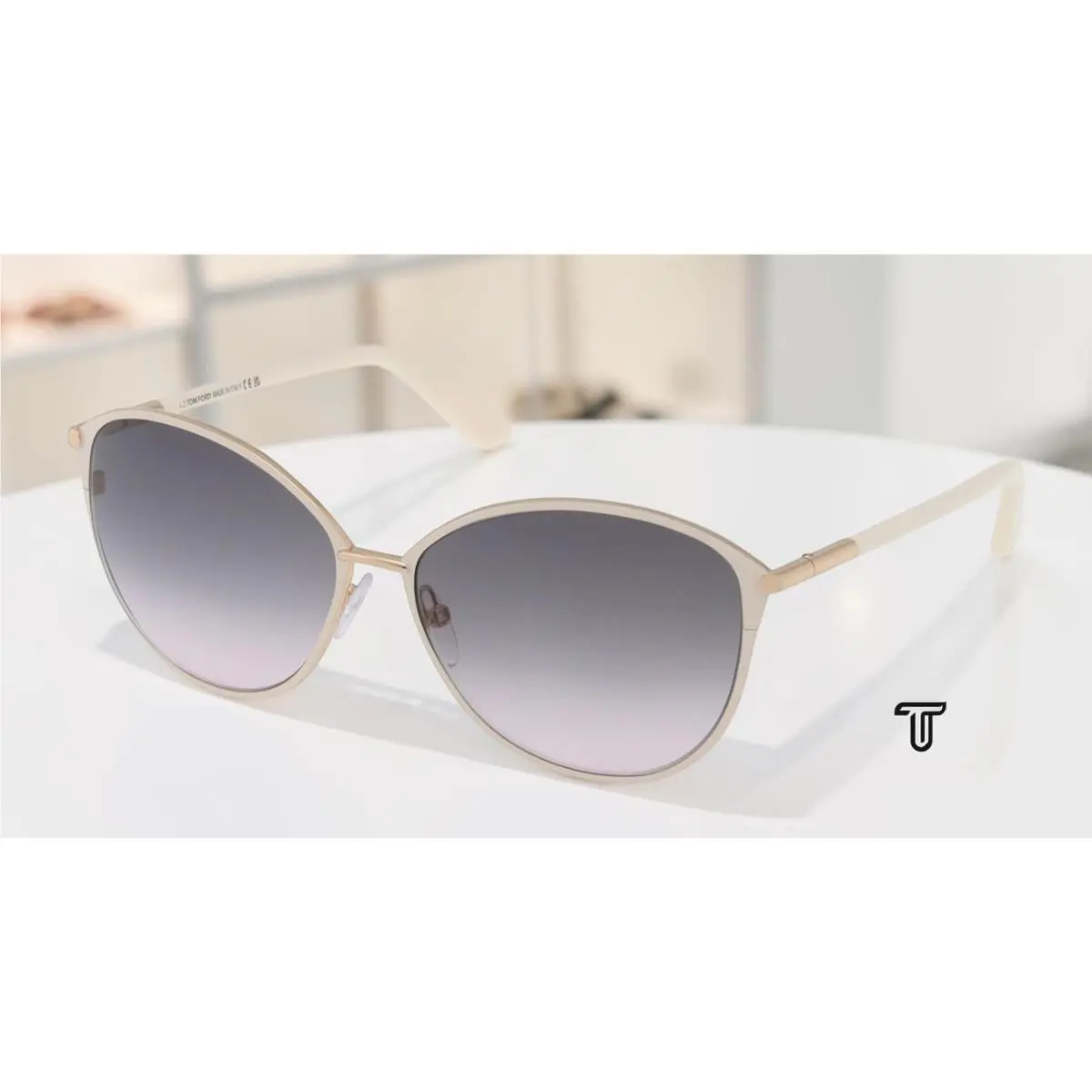 Tom Ford FT320 25B Penelope Metal Ivory Gradient Smoke 59 mm Women`s Sunglasses - Frame: Ivory, Lens: Gradient Smoke