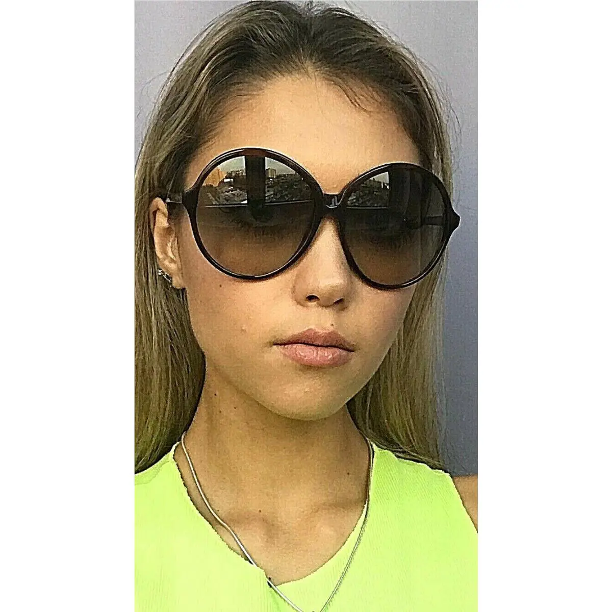 Tom Ford Gradient Oversized Tortoise Round Women`s Sunglasses