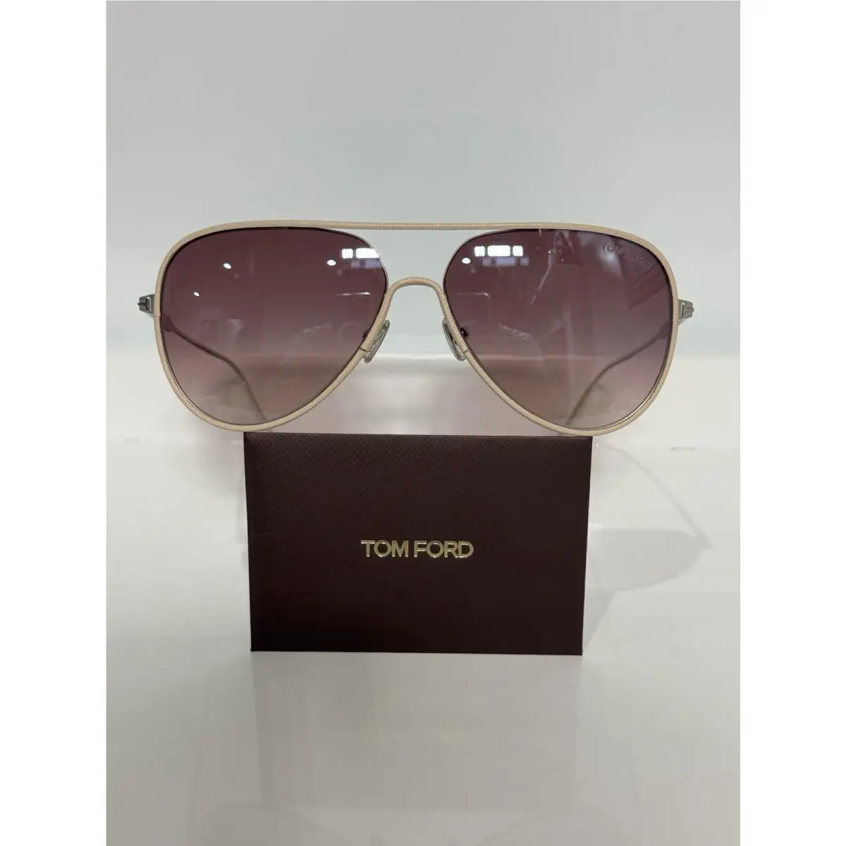 Tom Ford Jessie-02 TF1016 18Z Tan Leather Trimming Aviator Pink Sunglasses